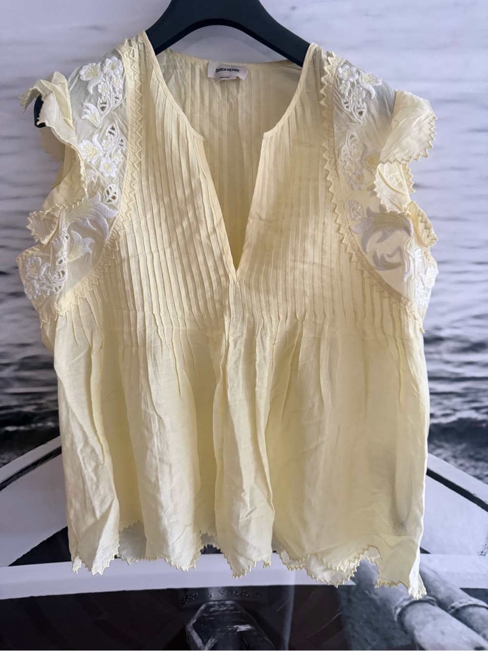 Zadig & Voltaire Light Yellow Sleeveless Lace-Trim Blouse